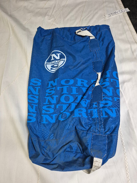 blue north sails round draw string sail bag with dacron second hand mainsail for sale